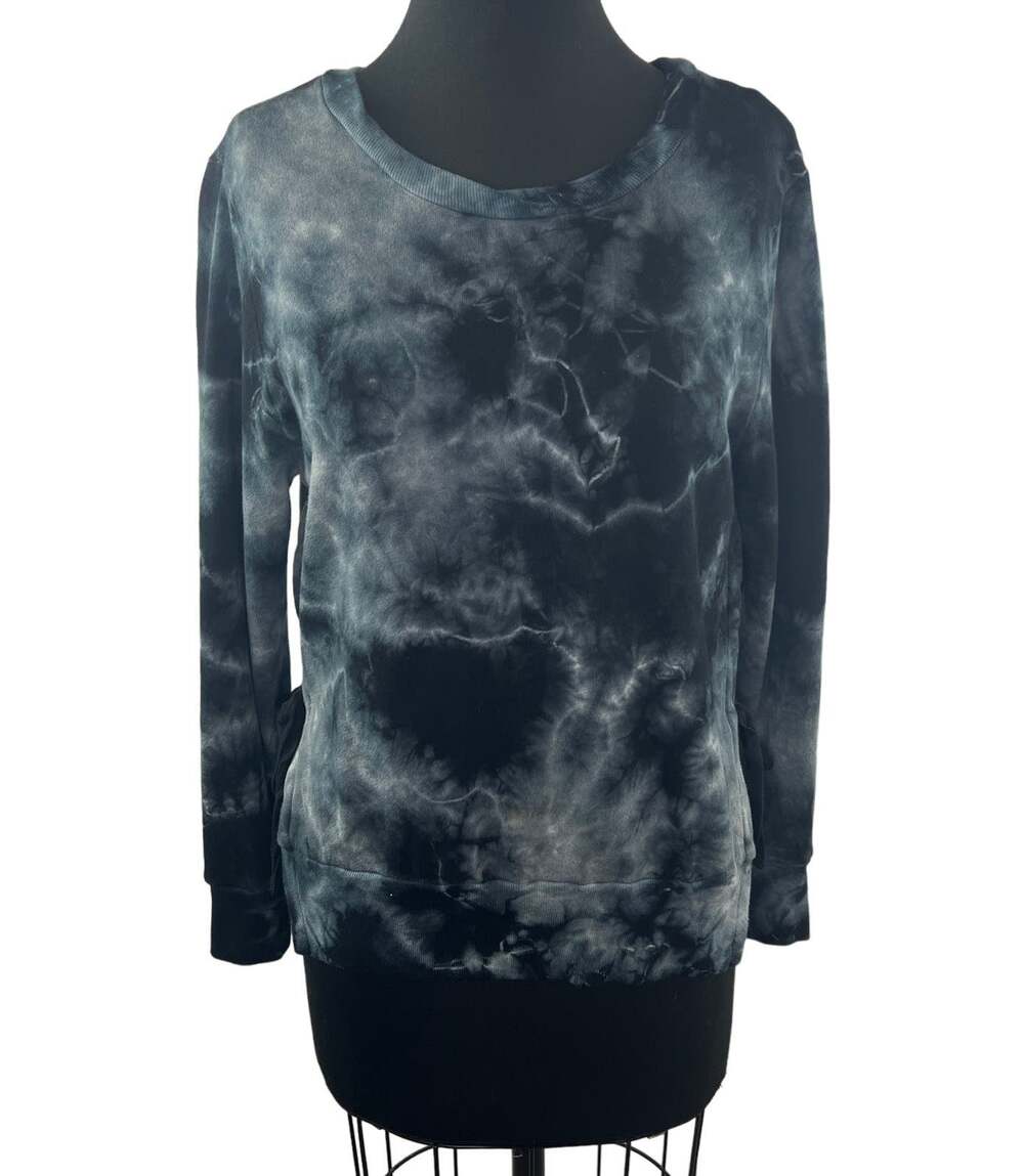 Pam & Gela Black Gray Sweatshirt Cotton Tie Dye Round Neck Side Tie Size P